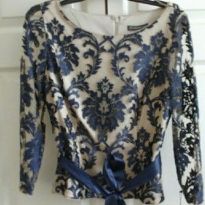 Romantic Nude With Navy Detail Blouse.